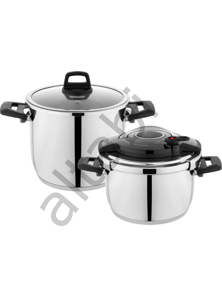 Schafer Cooky 4 + 6,5 L Çelik Düdüklü Tencere Seti – Siyah/Gri