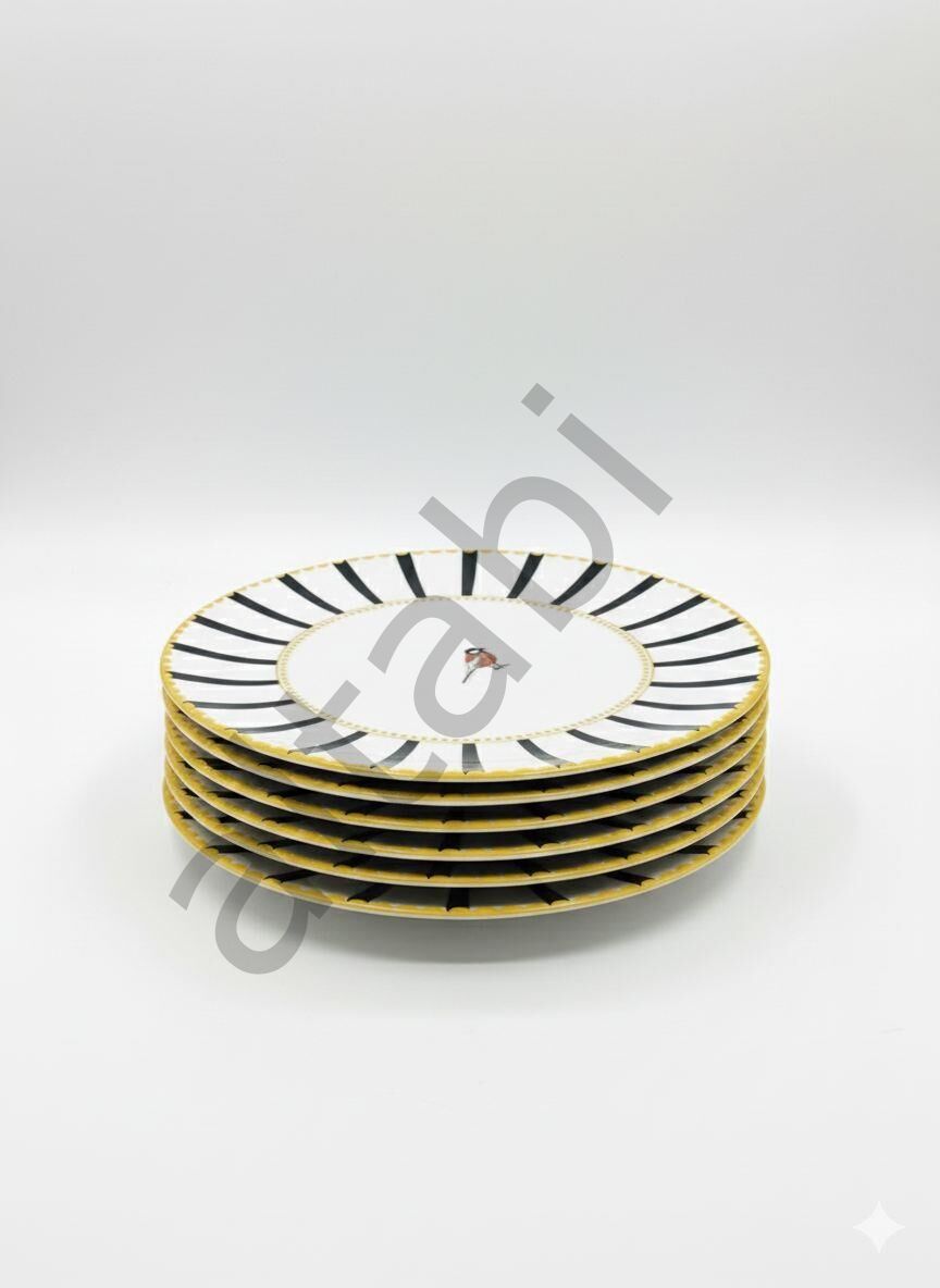 Seramik Servis Tabağı Dijital Baskılı Kuşlu Desen 6’lı Set 26 cm Şık Dekoratif