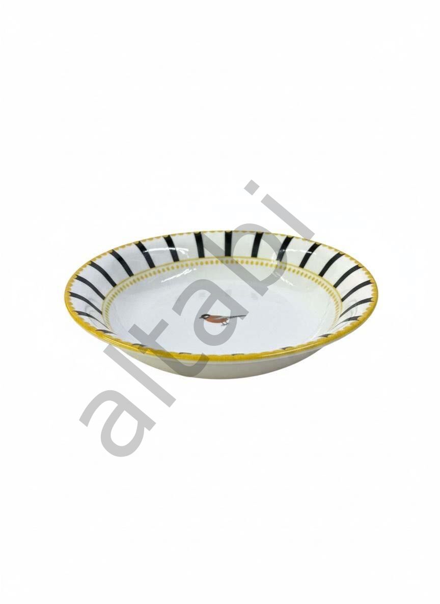 Seramik Pilav Tabağı Dijital Baskılı Kuşlu Desen 6’lı Set 16 cm Şık Dekoratif