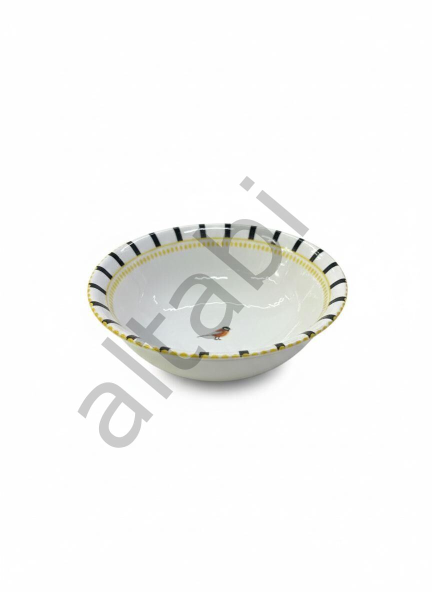 Seramik Çorba Kasesi Dijital Baskılı Kuşlu Desen 6’lı Set 15 cm Şık Dekoratif
