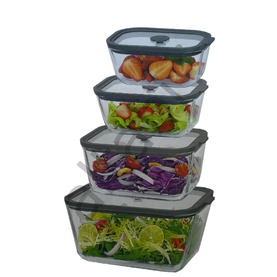 Sızdırmaz Cam Kapaklı Saklama Kabı 4'lü Set 2620/1380/800/470 ML
