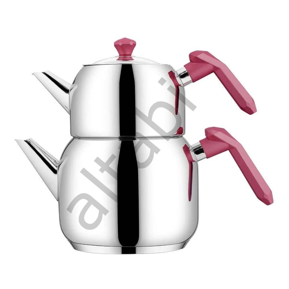 Opal Cam Kapaklı Çelik Çaydanlık Takımı – Bordo