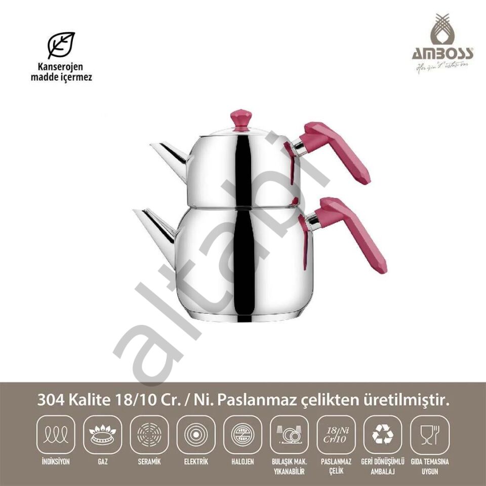 Opal Cam Kapaklı Çelik Çaydanlık Takımı – Bordo