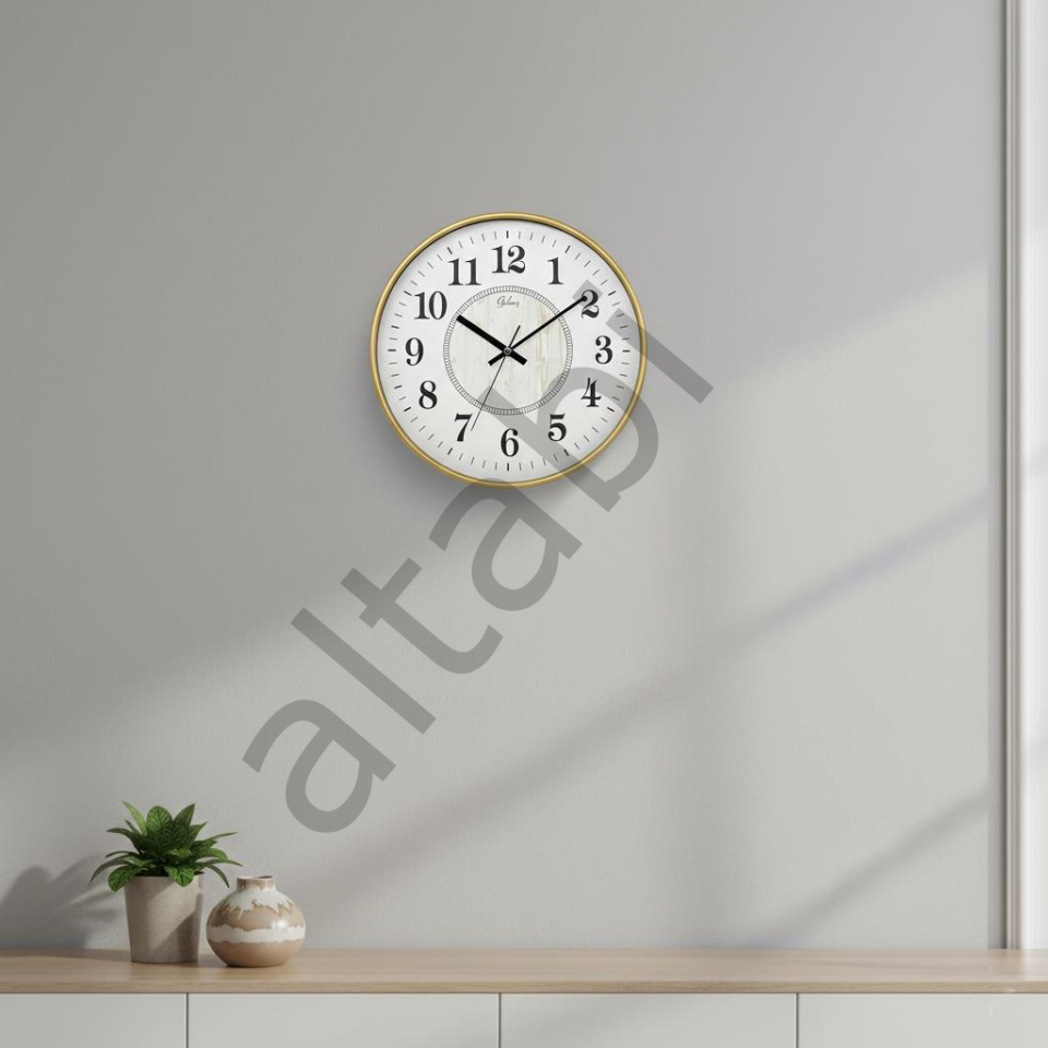 Dekoratif Duvar Saati 29 cm Sessiz Mekanizmalı Gold Çerçeve