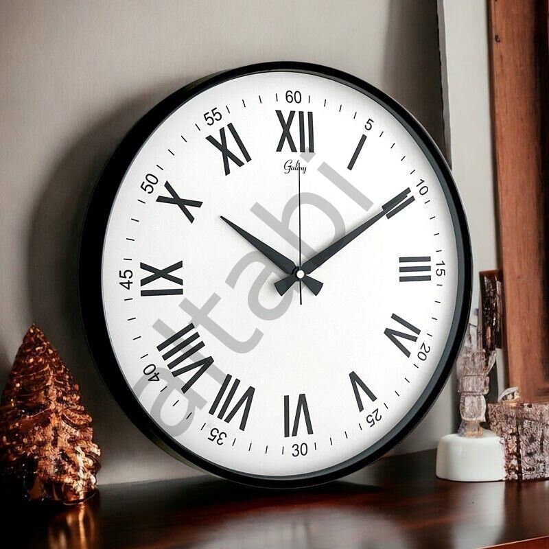 Dekoratif Duvar Saati 41 cm Sessiz Mekanizmalı Siyah Çerçeve Roma Rakamlı