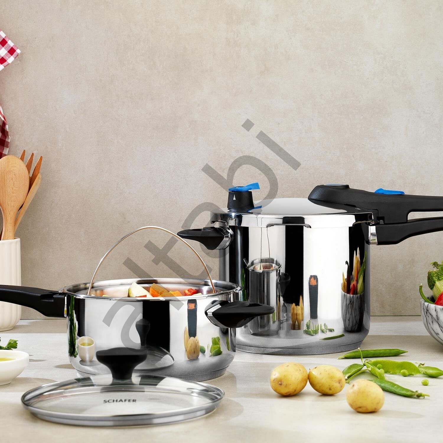 Schafer Gusto 2’li Düdüklü Tencere Seti 5 + 7 L (4 Parça) – Inox