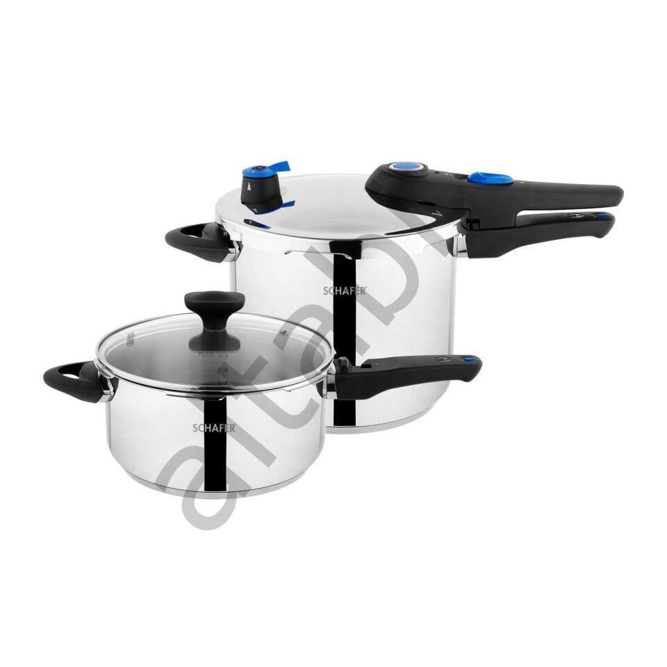 Schafer Gusto 2’li Düdüklü Tencere Seti 5 + 7 L (4 Parça) – Inox