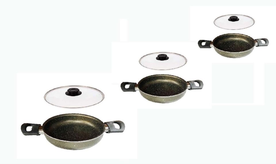 Mehtap Granit Sahan Seti 18-20-22 CM Cam Kapaklı