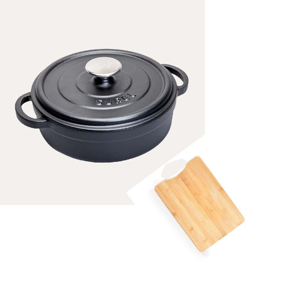 Demirdöküm 28 CM Kısa Tencere Siyah Bambu Kesme Tahtası