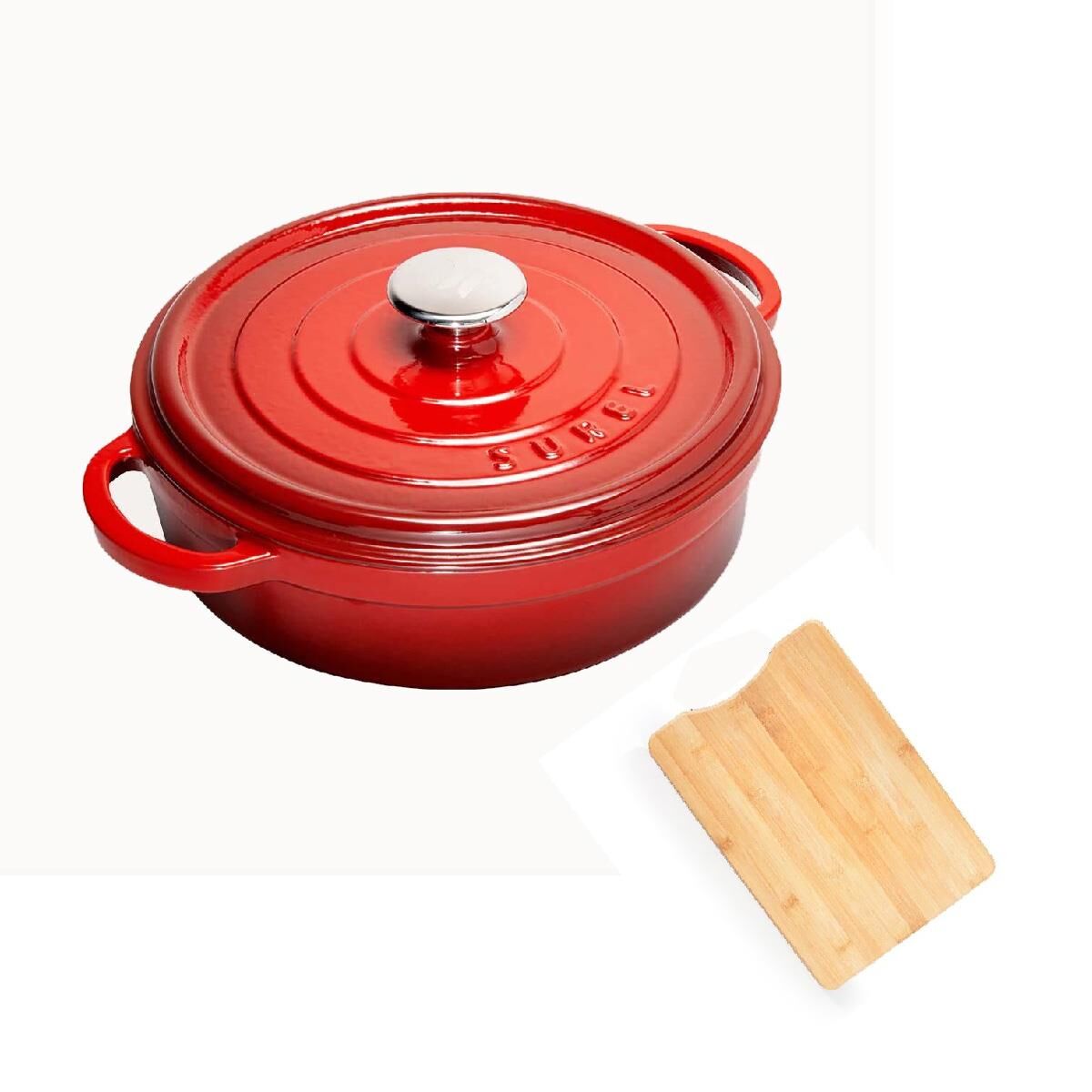 Demirdöküm 28 CM Kısa Tencere Kırmızı Bambu Kesme Tahtası