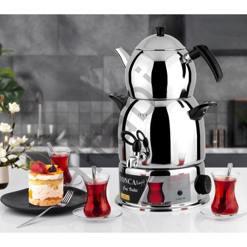 Altabi Keyif Çay Semaveri - 430 Kalite Paslanmaz Çelik, 2L Demlik + 4L Hazne