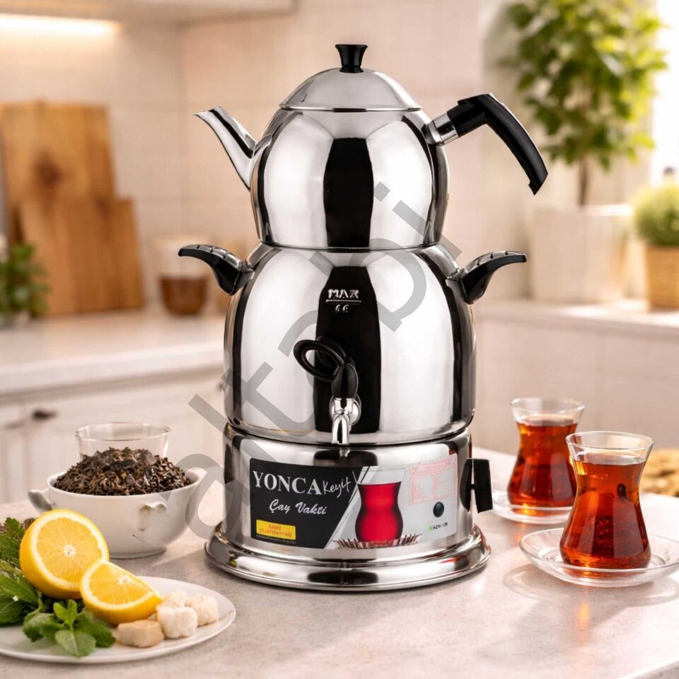 Altabi Keyif Çay Semaveri - 430 Kalite Paslanmaz Çelik, 2L Demlik + 4L Hazne