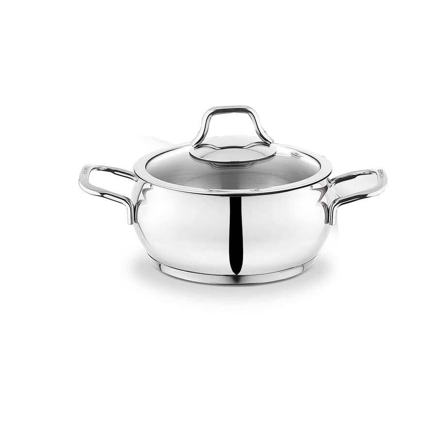 Schafer Cam Kapaklı Mini Çelik Tencere 16 CM