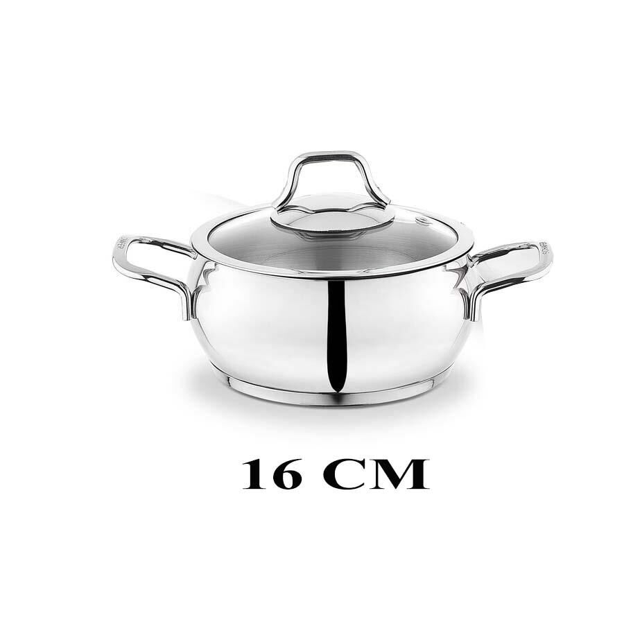 Schafer Cam Kapaklı Mini Çelik Tencere 16 CM