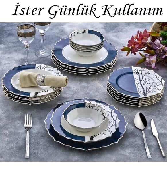 Porselen 24 Parça Yemek Takımı Hayat Ağacı Desen Süper İnce Tasarım