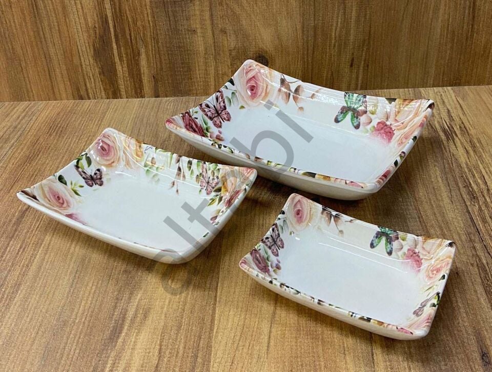 Seramik 3lü Kayık Tabak Mezelik Salata Tabağı