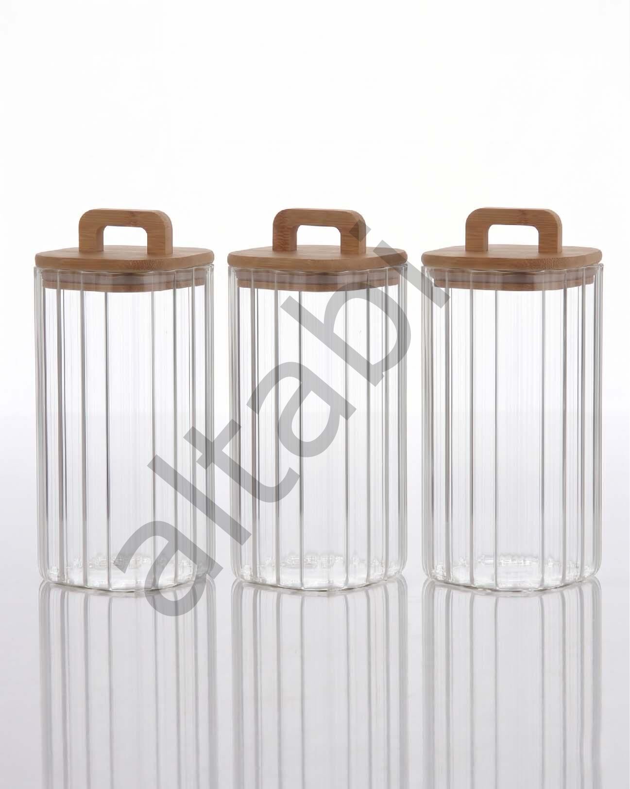 Bambu Kapaklı Borosilikat Cam Kavanoz Takımı - 3 Parça (1100 ml)