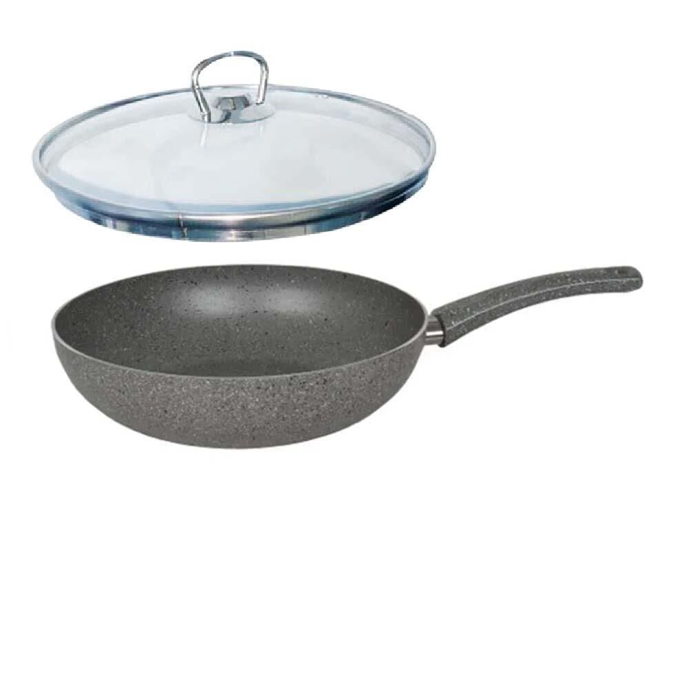 Mehtap Granit Wok Tava 28 CM Cam Kapaklı