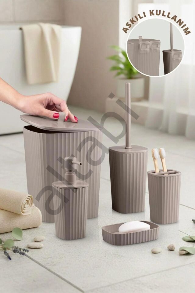 Safir Vizon Çizgili Banyo Seti 5 Parça Plastik