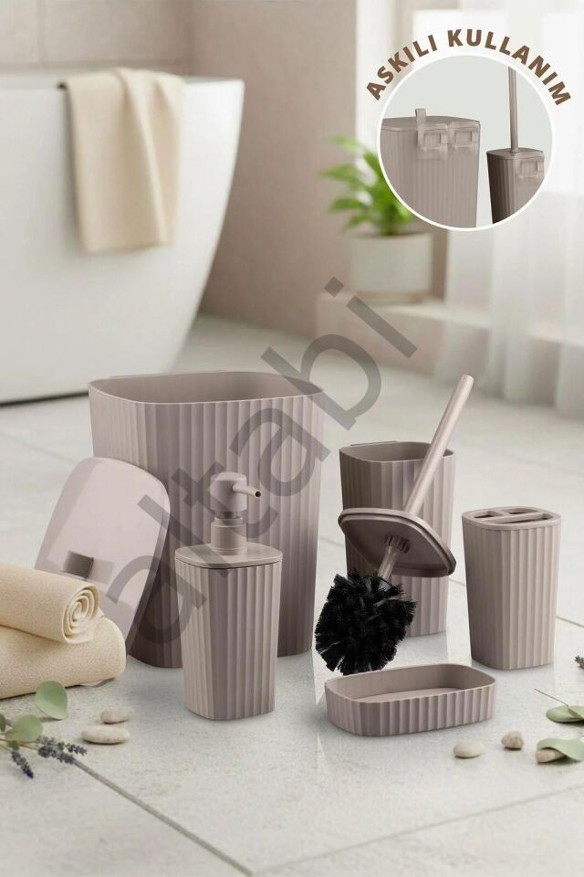 Safir Vizon Çizgili Banyo Seti 5 Parça Plastik