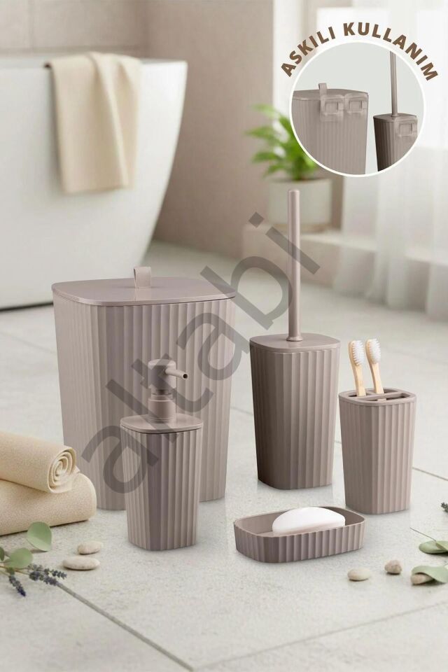 Safir Vizon Çizgili Banyo Seti 5 Parça Plastik