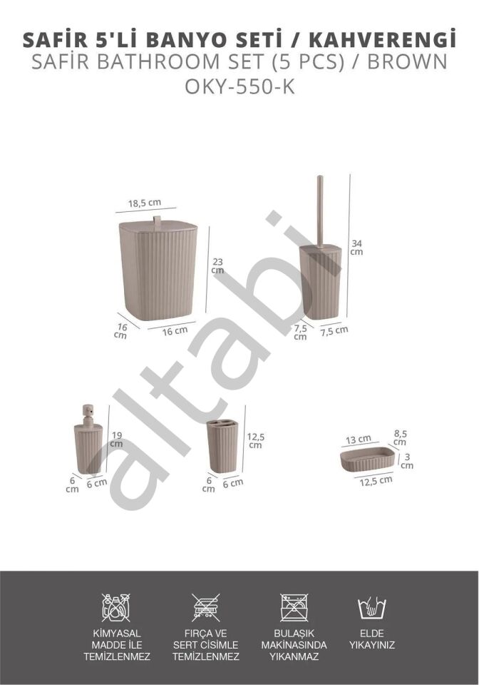 Safir Vizon Çizgili Banyo Seti 5 Parça Plastik