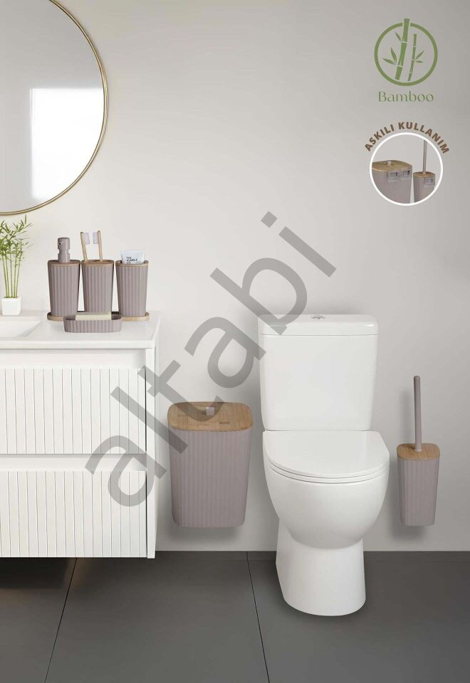 Safir Vizon Bambulu Çizgili Banyo Seti 6 Parça Plastik