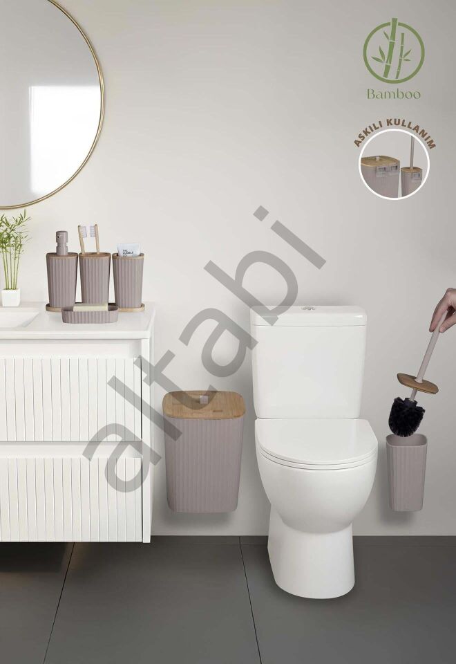 Safir Vizon Bambulu Çizgili Banyo Seti 6 Parça Plastik
