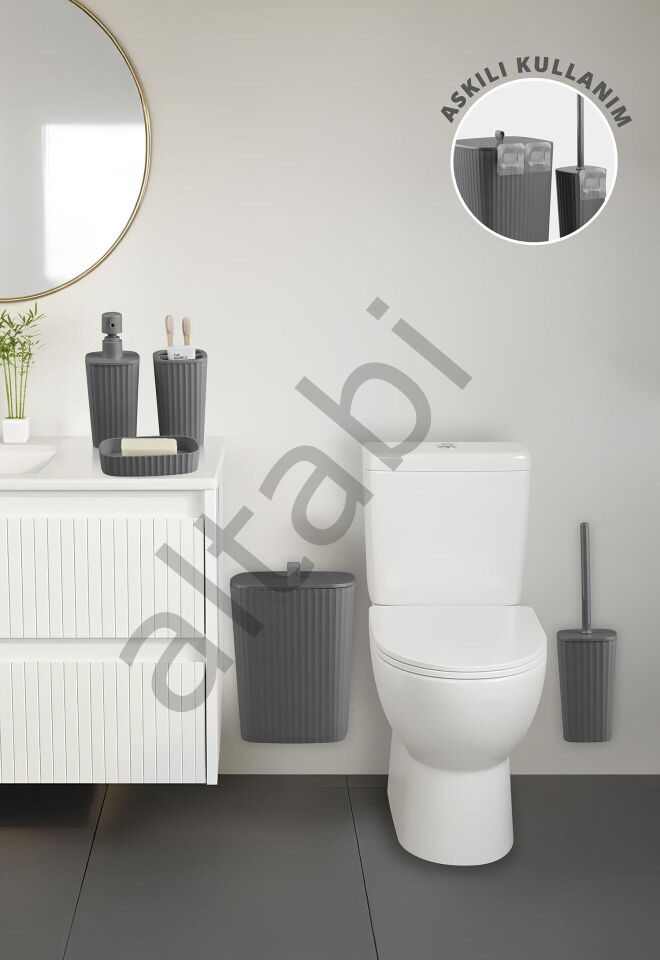 Safir Antrasit Çizgili Banyo Seti 5 Parça Plastik