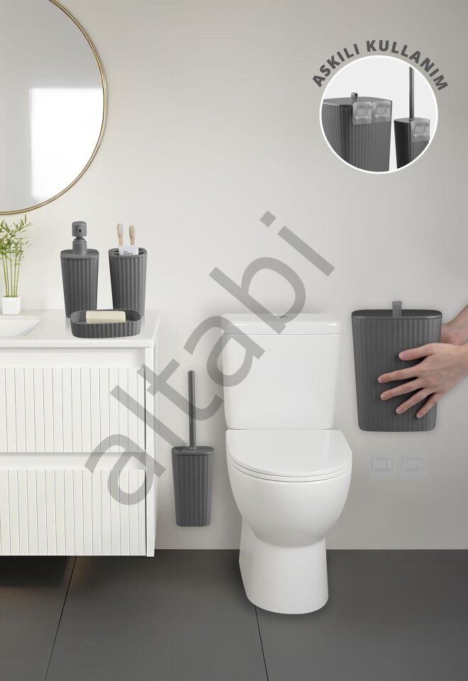 Safir Antrasit Çizgili Banyo Seti 5 Parça Plastik