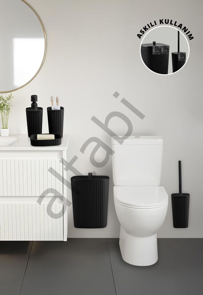 Safir Siyah Çizgili Banyo Seti 5 Parça Plastik