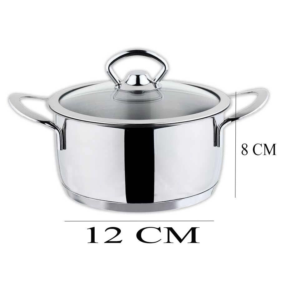 Oms Cam Kapaklı Mini Çelik Tencere 12x8 CM