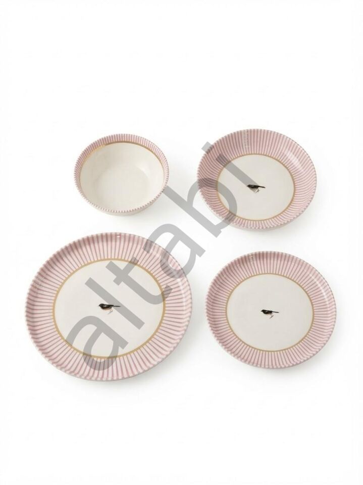 Porselen 24 Parça Yemek Takımı Vintage Desen Royal Pink