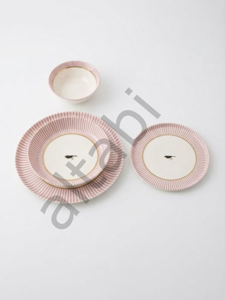 Porselen 24 Parça Yemek Takımı Vintage Desen Royal Pink