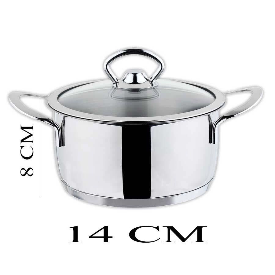 Oms Cam Kapaklı Mini Çelik Tencere Seti 12 ve 14 CM