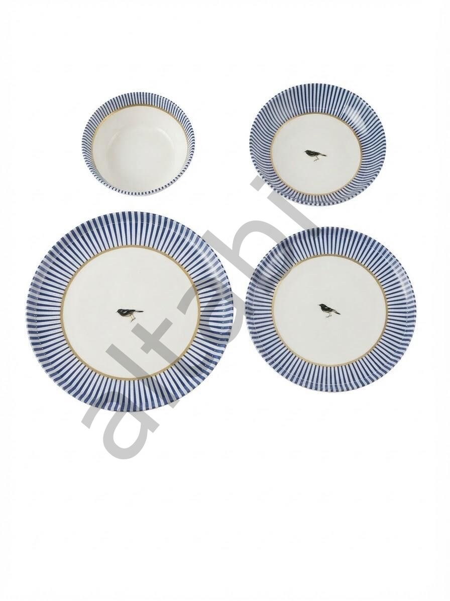 Porselen 24 Parça Yemek Takımı Vintage Desen Royal Blue