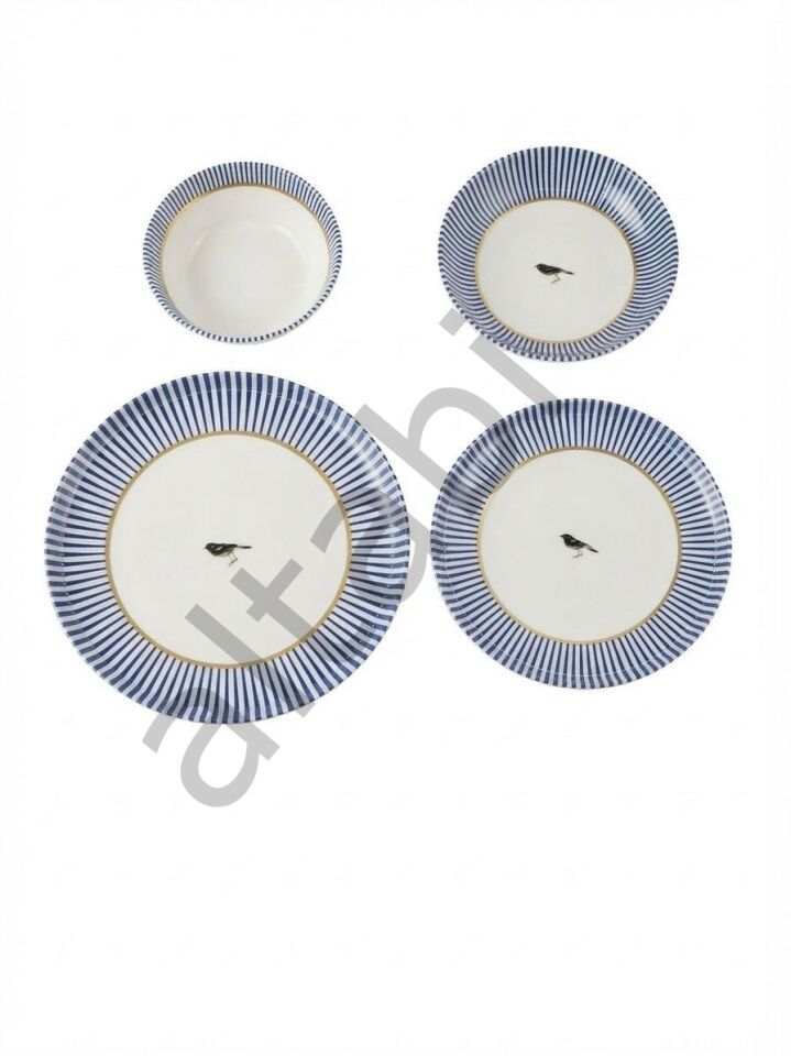 Porselen 24 Parça Yemek Takımı Vintage Desen Royal Blue