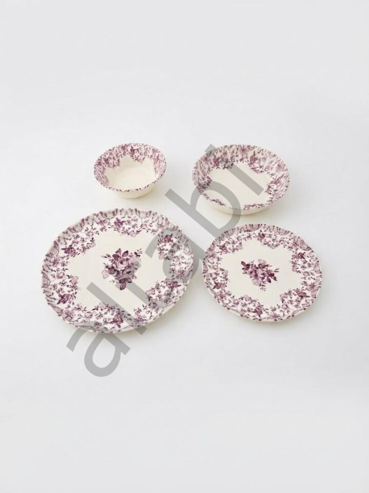 Porselen 24 Parça Yemek Takımı Vintage Desen Rose Garden