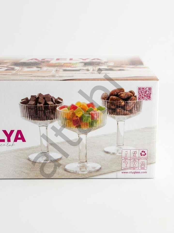 Açelya Mini Ayaklı 12 Parça Cam Kase Seti - Kahve Yanı Lokumluk ve Reçellik - 5.5 cm