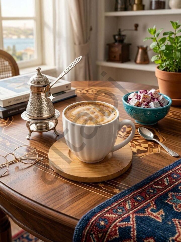 Bambu Tabaklı Porselen Kahve Takımı – 6 Kişilik