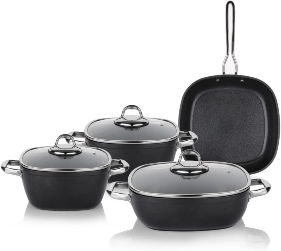 Schafer Gastronomi Master 7 Parça Kare Tencere Takımı Siyah